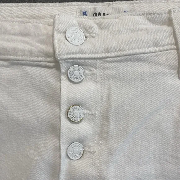 Paige Sarah Longline‎ Denim Shorts Womens 32 White Frayed Distressed Button Fly - Picture 2 of 9